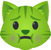 a green cat with a sad face on it