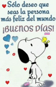 a picture of snoopy with the words solo deseo que seas la persona más feliz del mundo