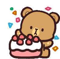 a brown teddy bear is holding a piece of cake in its paws