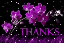 a thank you card with purple flowers on a purple background