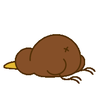 a brown bird with a yellow beak is laying down with a cross on its back