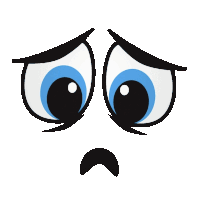 a cartoon face with blue eyes and a sad look on it