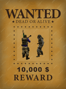 a wanted poster with a reward of 10,000 $