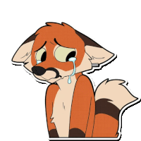 a cartoon fox is crying with a tear coming out of its nose