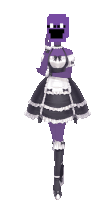 a woman in a maid outfit has a purple pixel face on her head