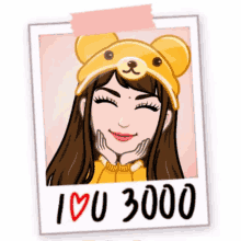 a picture of a girl wearing a teddy bear hat with the words i love you 3000