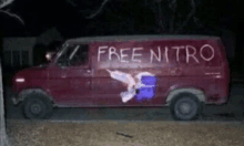 a red van with free nitro written on it