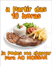 a plate of food with the words " a partir das 10 horas " on it