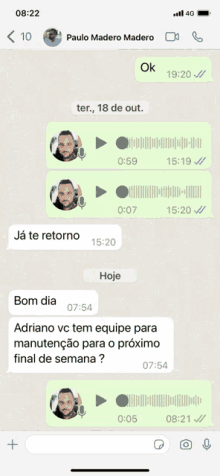 a phone screen shows a conversation between paulo madero madero and adriano vc