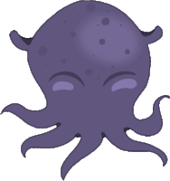 a cartoon drawing of a purple octopus with eyes closed