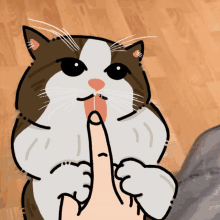 a drawing of a cat with a person 's finger on its nose