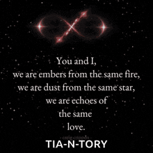 a quote from tia-n-tory with a starry background