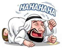 a cartoon of a man with a beard laughing while laying on the floor .