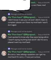 a screenshot of a discord conversation between mia " pure-heart " and bigrogueal