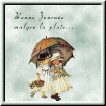 a picture of two little girls under an umbrella with the words bonne journee malgre la pluie