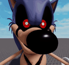 a close up of a sonic the hedgehog with red eyes