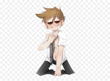 a drawing of a boy wearing a tie and sunglasses on a transparent background