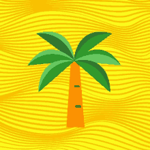 a palm tree on a yellow striped background