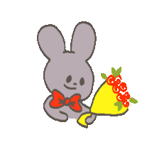 a cartoon rabbit with a red bow tie holding a bouquet of flowers