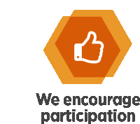 a logo for we encourage participation with a thumbs up