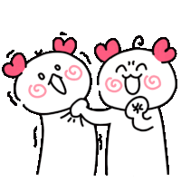 two cartoon characters with pink hearts on their heads are standing next to each other