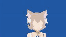 a girl with cat ears and a cat collar is standing on a blue background .