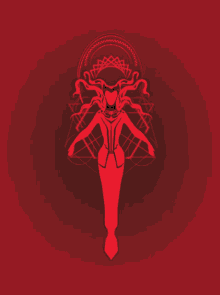 a red silhouette of scarlet witch with a geometric background