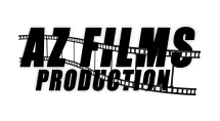 a black and white logo for az films production with film strips .