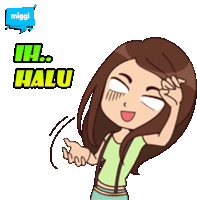 a cartoon of a girl with a speech bubble that says ' ii.. halu ' on it