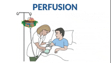 a nurse is giving a patient a perfusion in a hospital bed