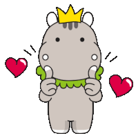 a cartoon hippo with a crown on its head giving a thumbs up