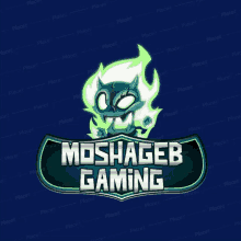 a logo for moshageb gaming with a devil in the background