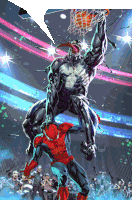 spider-man and venom are playing basketball in a stadium