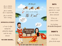 a wedding invitation with a cartoon of a man and a woman tied together