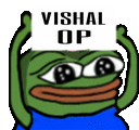 a frog holding a sign that says vishal op .