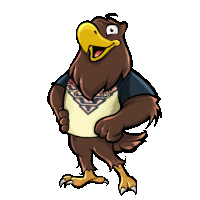 a cartoon eagle is wearing a shirt with a geometric pattern