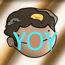 a cartoon drawing of a person with the word yoy written in blue