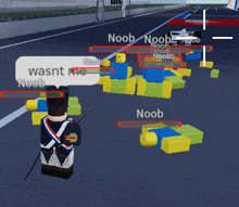 a soldier in a video game is surrounded by other noobs