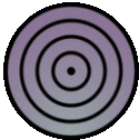 a purple circle with a black outline and a white center .