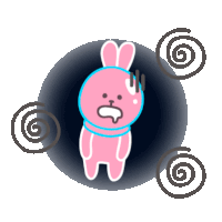 a pink cartoon rabbit with a swirl around it