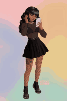 a doll divine drawing of a girl taking a picture of herself with her phone