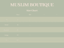 a muslim boutique size chart is shown on a white background