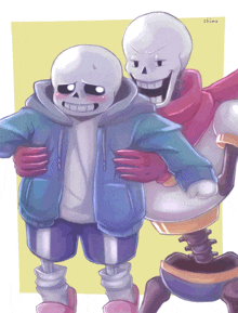 a drawing of two skeletons with the name shima on the bottom left