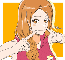 a drawing of a girl with braided hair making a funny face with her fingers