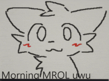 a drawing of a cat with the words morning mrol uwu on the bottom