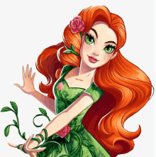 a cartoon girl with red hair and green eyes