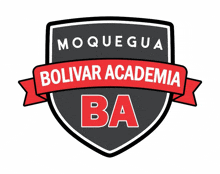 a logo for moquegua bolivar academia ba with a red ribbon