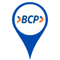 a blue pin with the bcp logo in the center