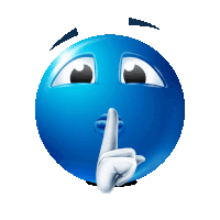 a blue smiley face with a white finger on its mouth