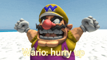 a cartoon character says wario hurry up